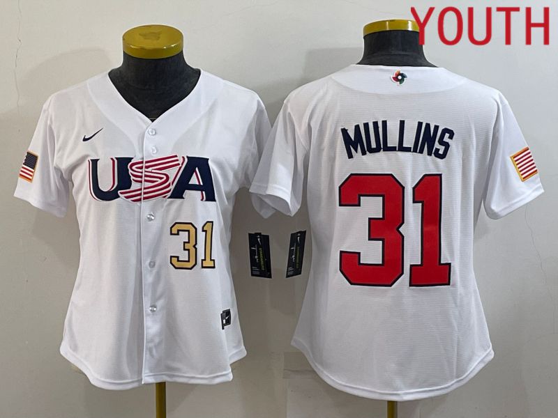 Youth 2023 World Cub USA 31 Mullins White MLB Jersey4